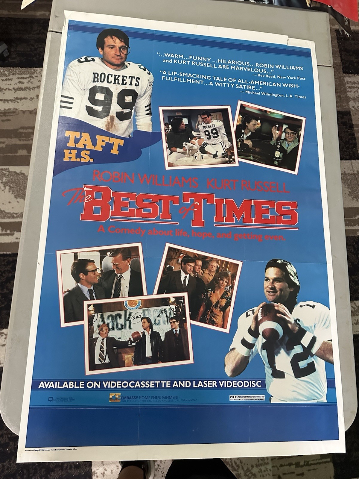 Best of Times 1986 Video Store Promo Poster – Robin Williams Football
