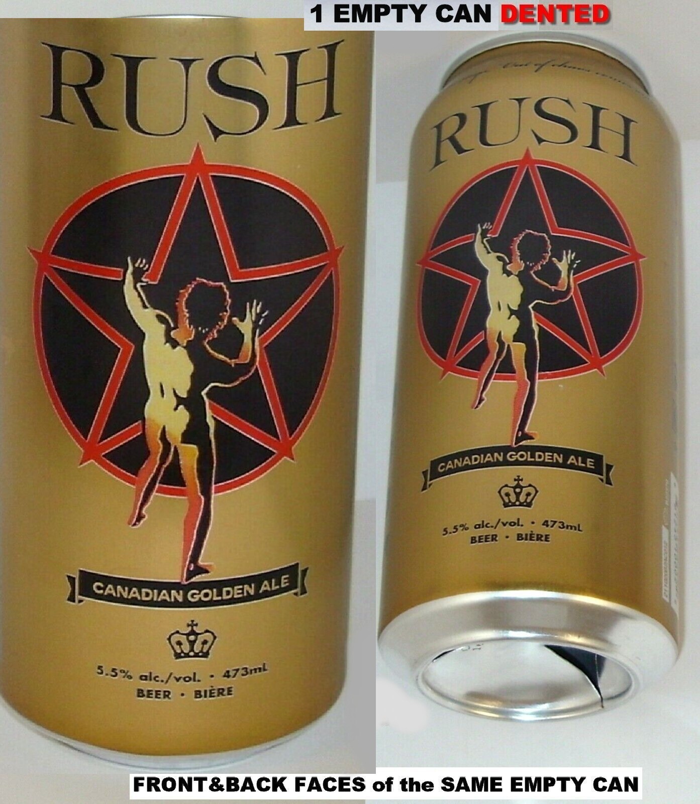 EMPTY BEER CAN DENTED 2022 RUSH ROCK BAND HENDERSON TORONTO CANADIAN GOLDEN ALE