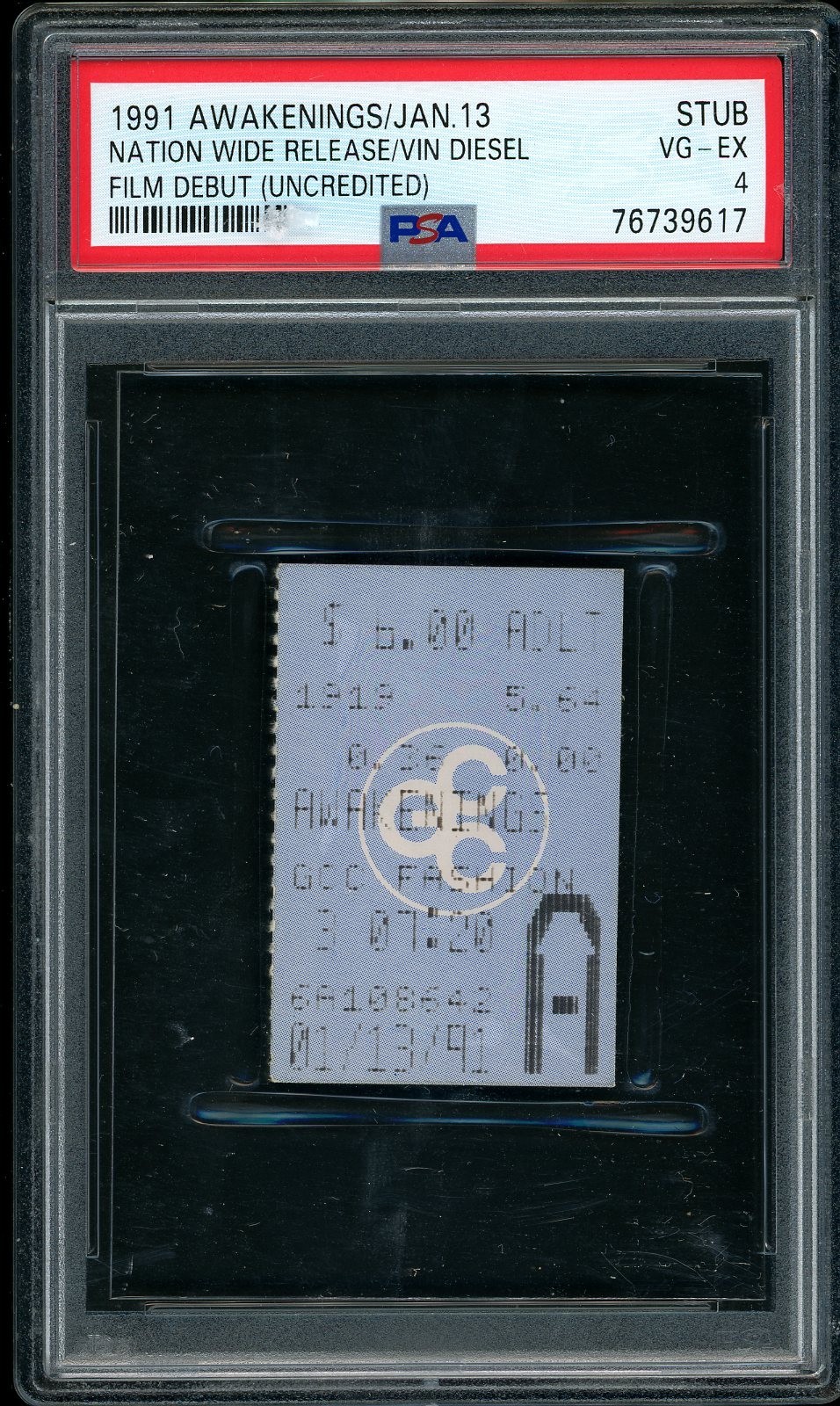 1991 Awakenings VIN DIESEL FILM DEBUT Nationwide Release Ticket Stub PSA 4 POP 1