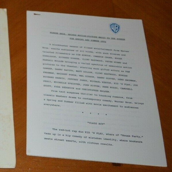 PRESS KIT WARNER BROS,’ SPRING AND SUMMER 1992 MEDIA INFORMATION NO PICTURES
