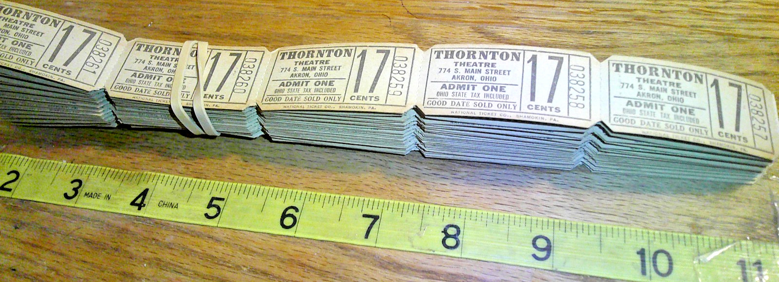 original Vintage Lot 100 17c tickets Thornton theatre Akron Ohio