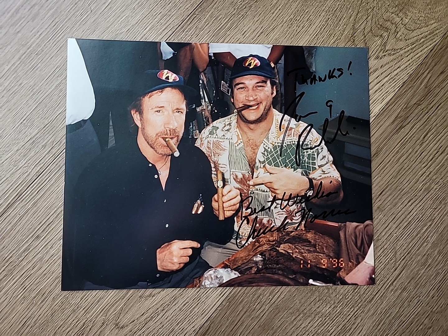 Chuck Norris & Jim Belushi Signed Autographed 8×10 Promo Lone Wolf Cigar Picture