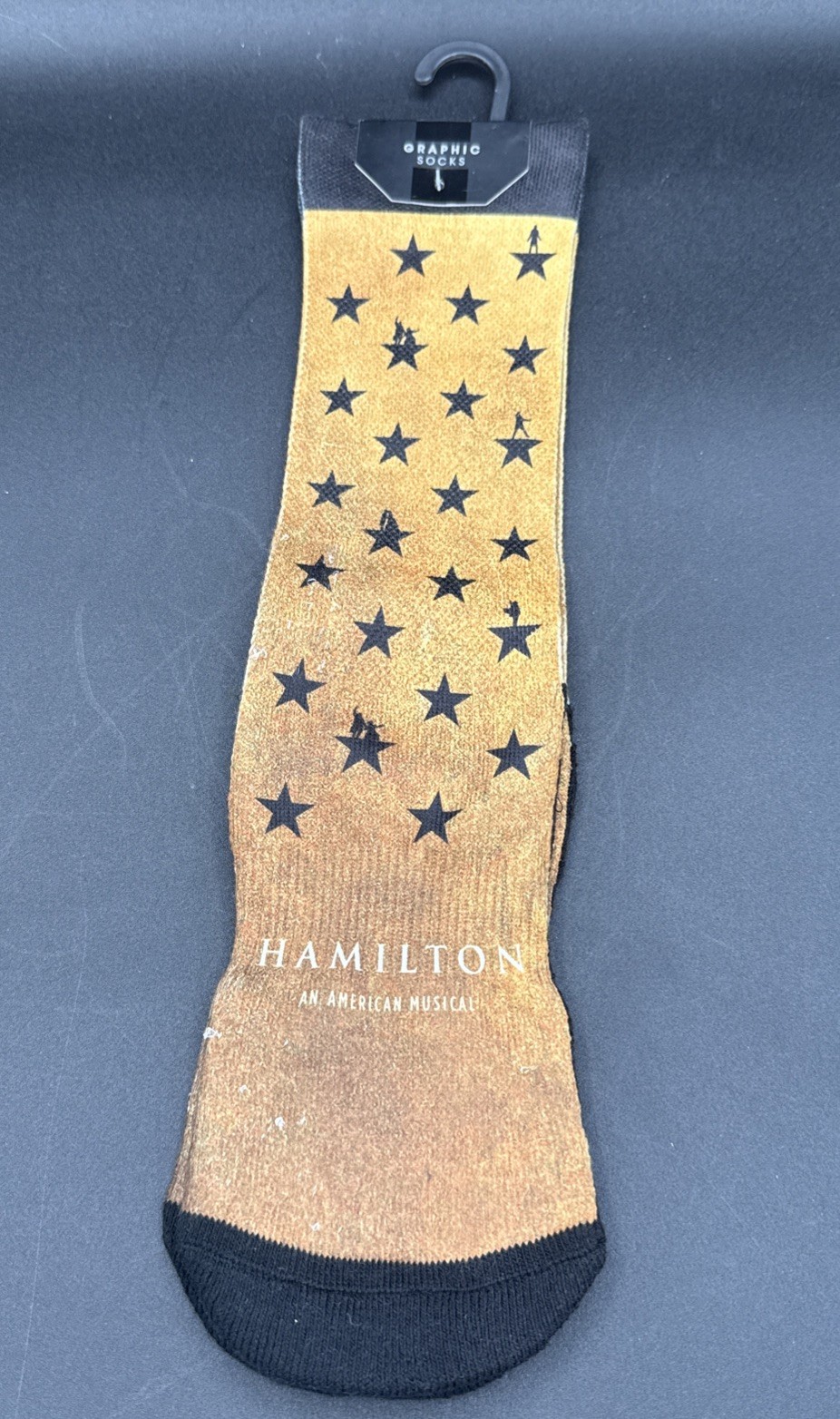 Hamilton The Musical Official Broadway Souvenir Socks Gold/Black Adult Size L/XL