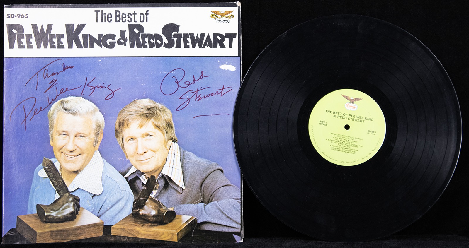 FRANK “PEE WEE” KING – RECORD ALBUM COVER SIGNED CO-SIGNED BY: REDD STEWART