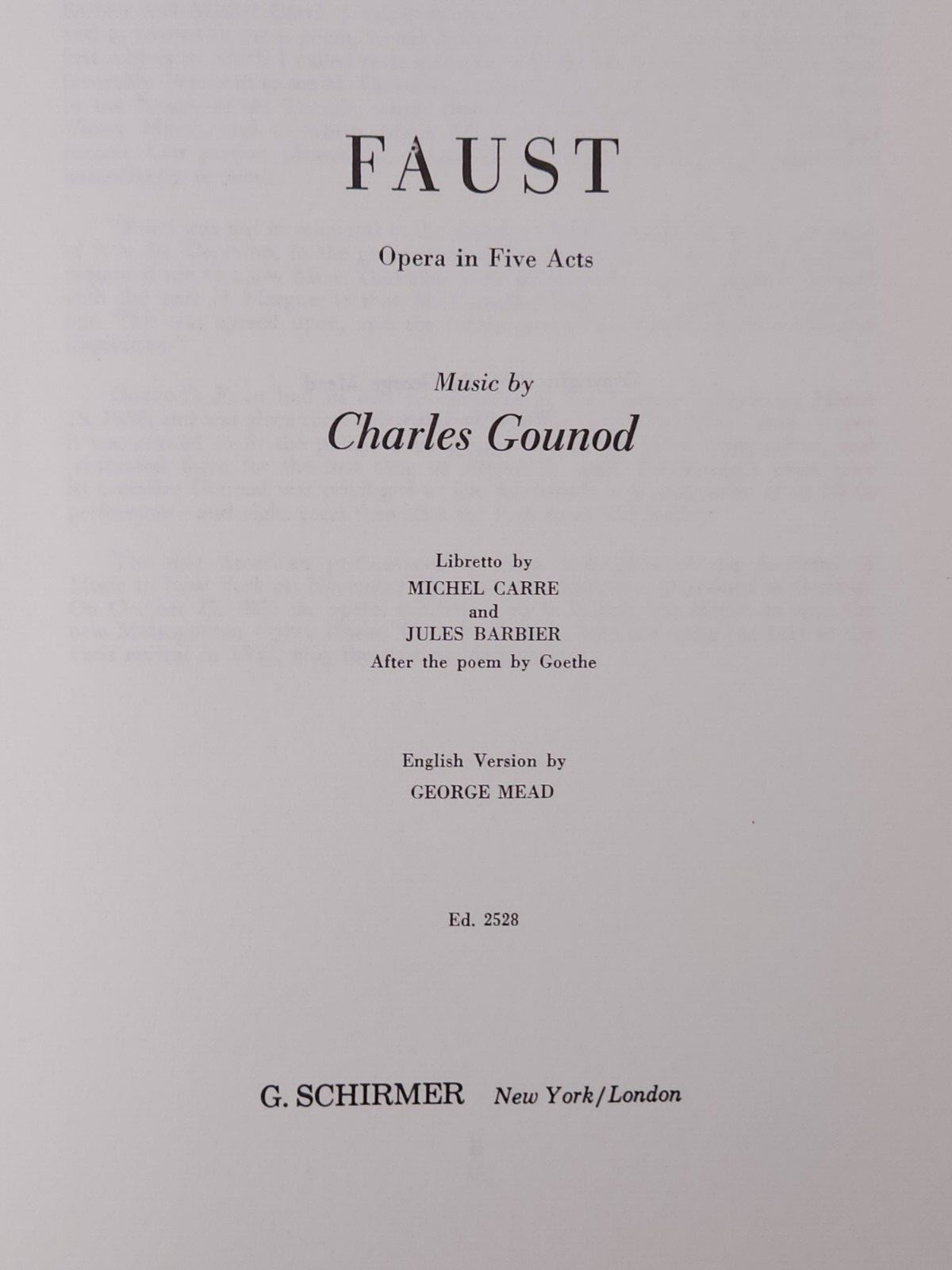 1954 Faust Libretto Goethe Metropolitan Opera English German