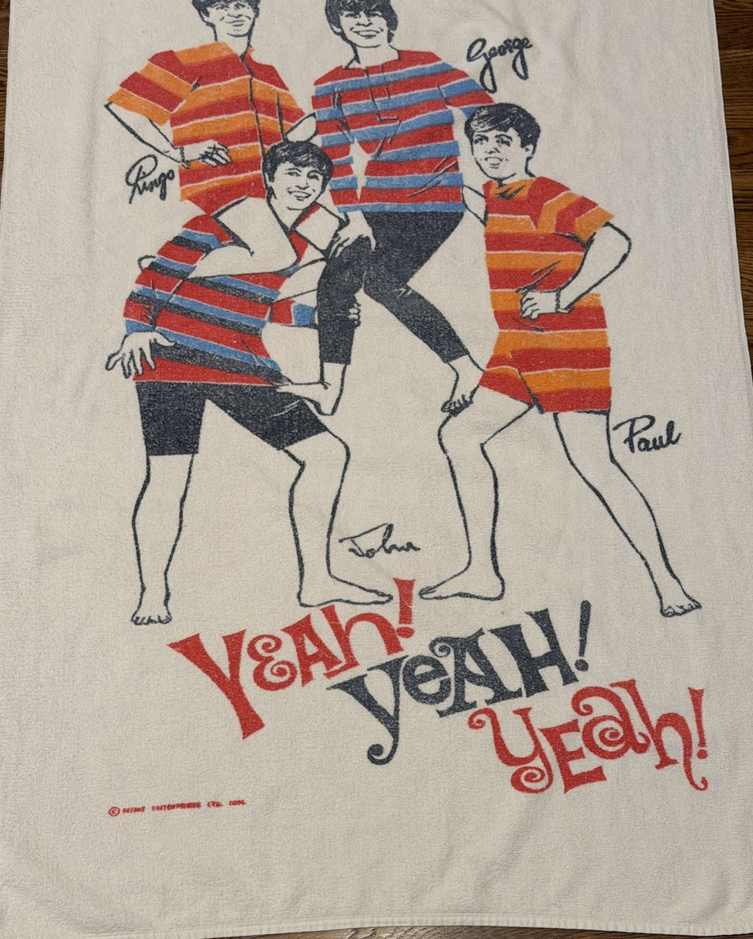 1964 Beatles Beach Towel Vintage Cannon NEMS Yeah Yeah Yeah Tagged Fab Rare
