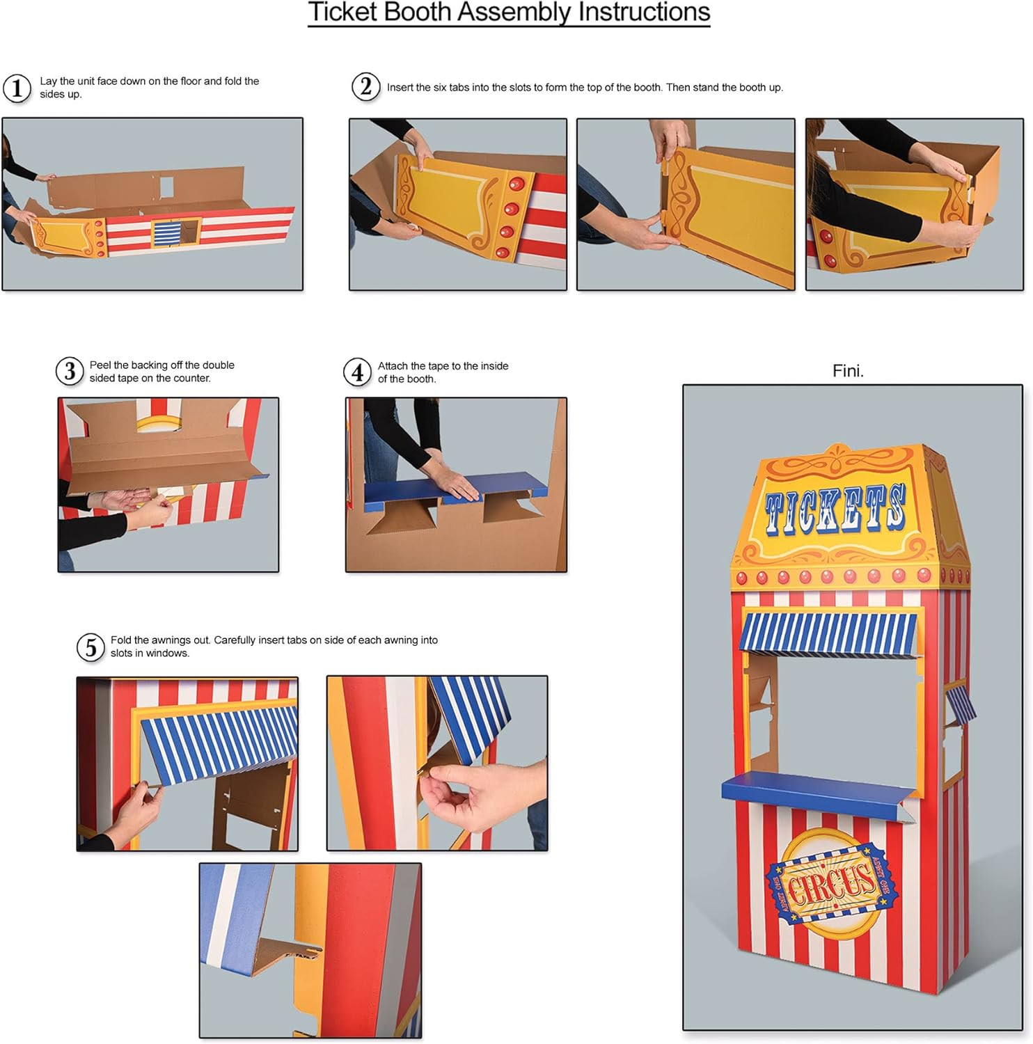 3-D Circus Ticket Booth Prop – Large Cardboard Carnival Standee with Classic Mar