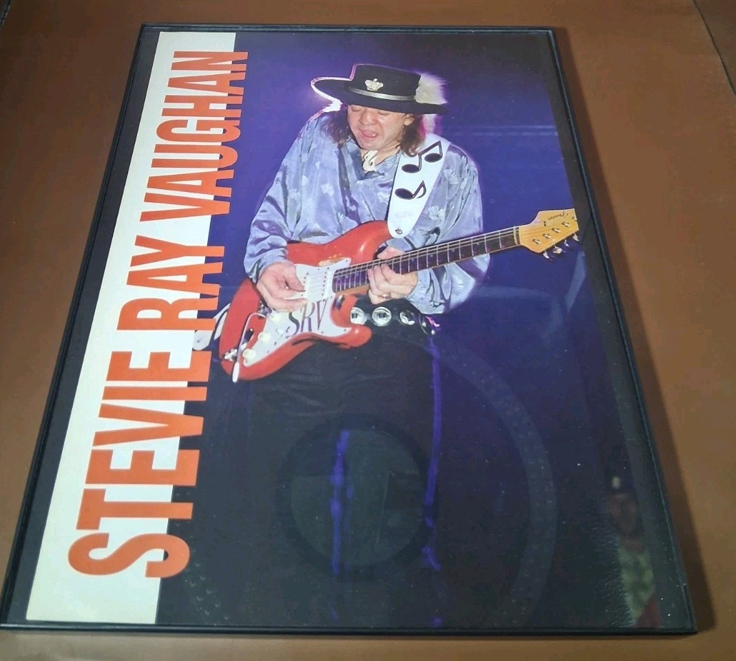 Stevie Ray Vaughan Guitar Vintage Print Ad Framed 8.5×11 1989 Promo