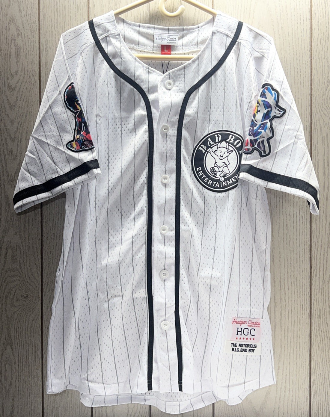 Headgear Classics The Notorious BIG Bad Boy Biggie Baseball Jersey White L $125