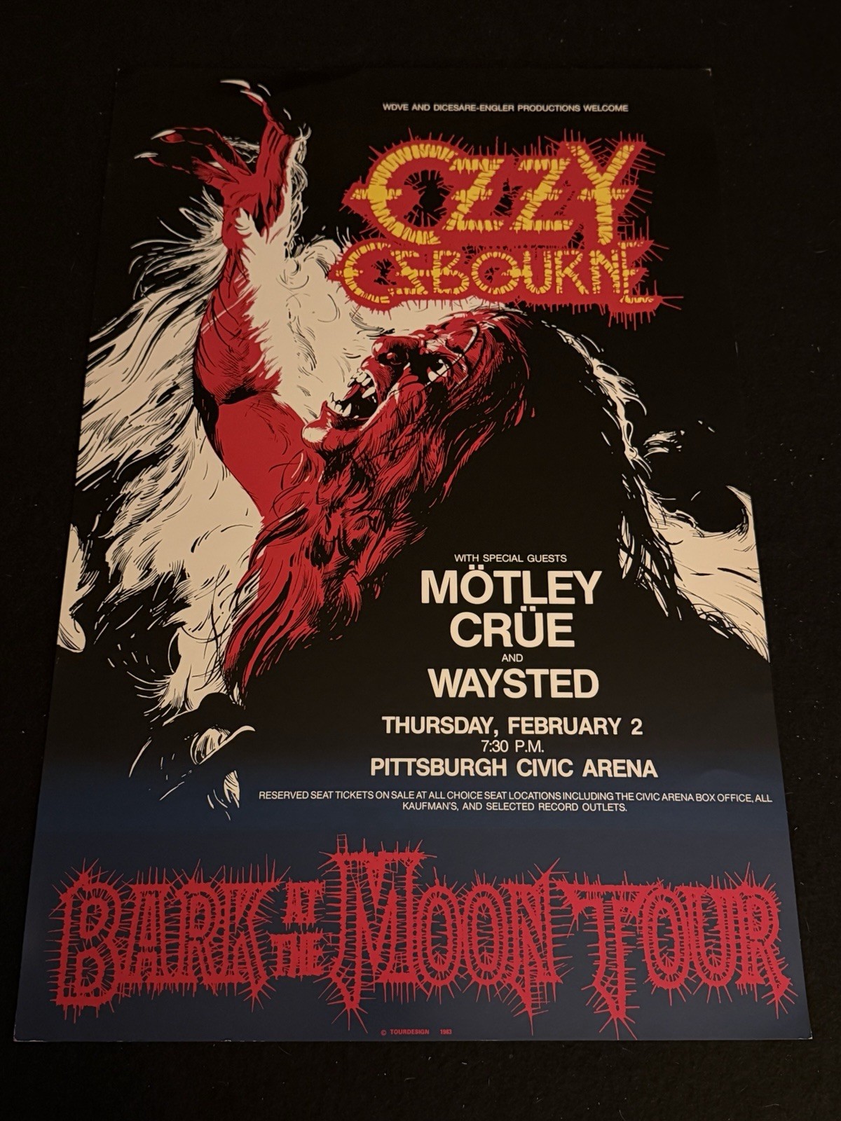ORIGINAL OZZY OSBOURNE 1983 BARK AT THE MOON CONCERT TOUR POSTER-MOTLEY CRUE