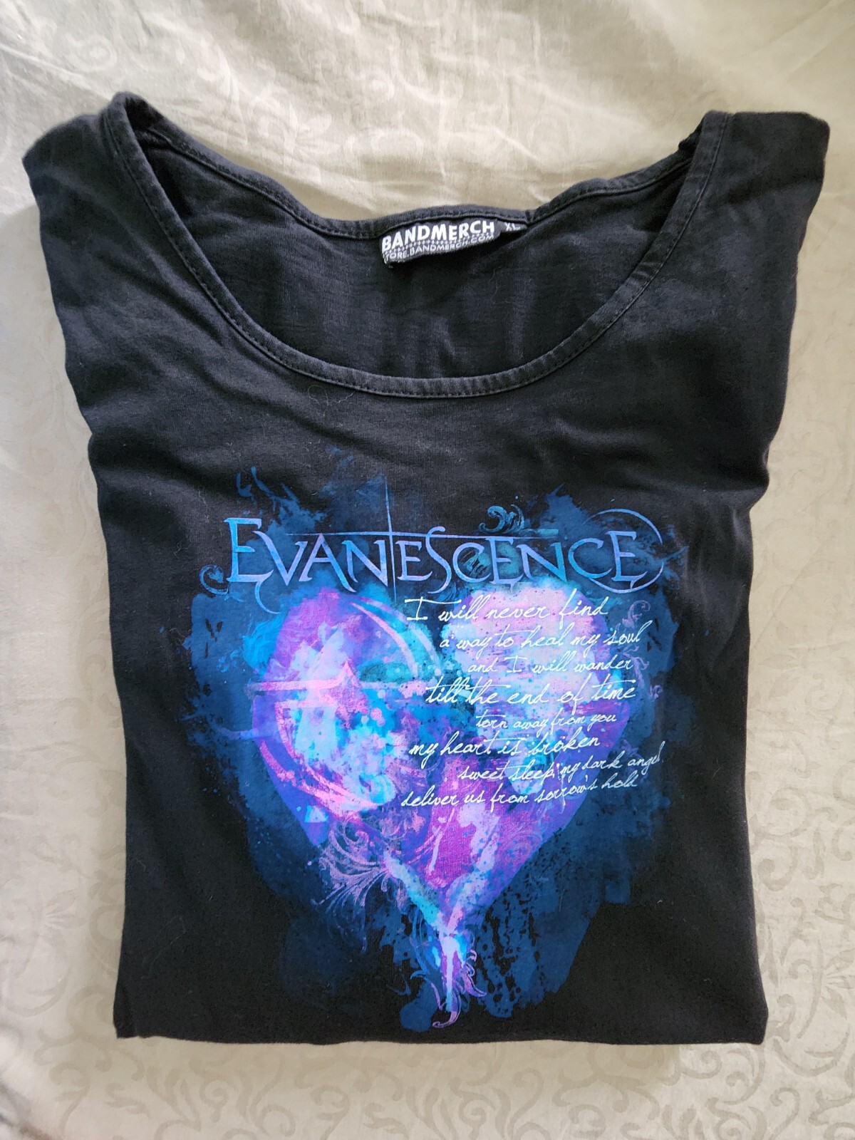EVANESCENCE Amy Lee SUPER RARE & Vintage (2010) Puff Sleeve Lyric Tee Jrs Sz XL