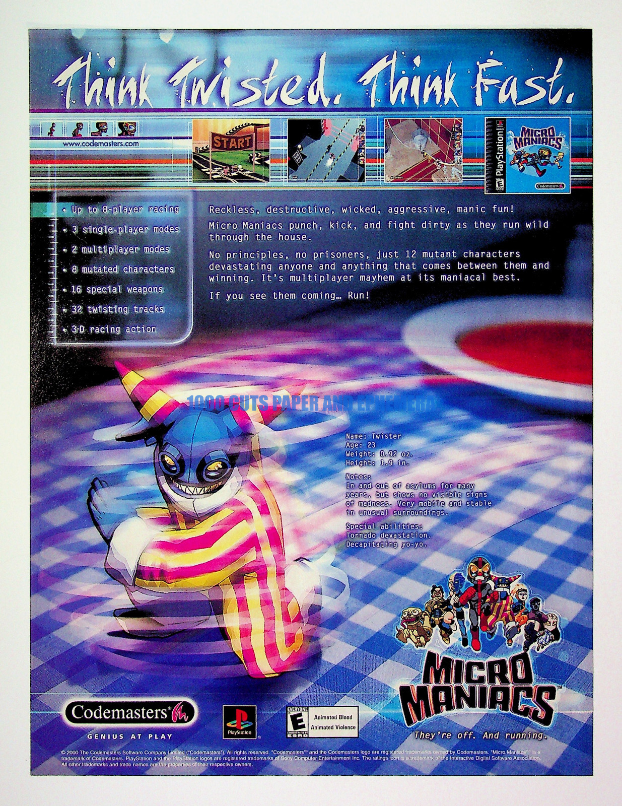 Micro Maniacs Codemasters PlayStation 2000 Trade Print Magazine Ad Poster ADVERT