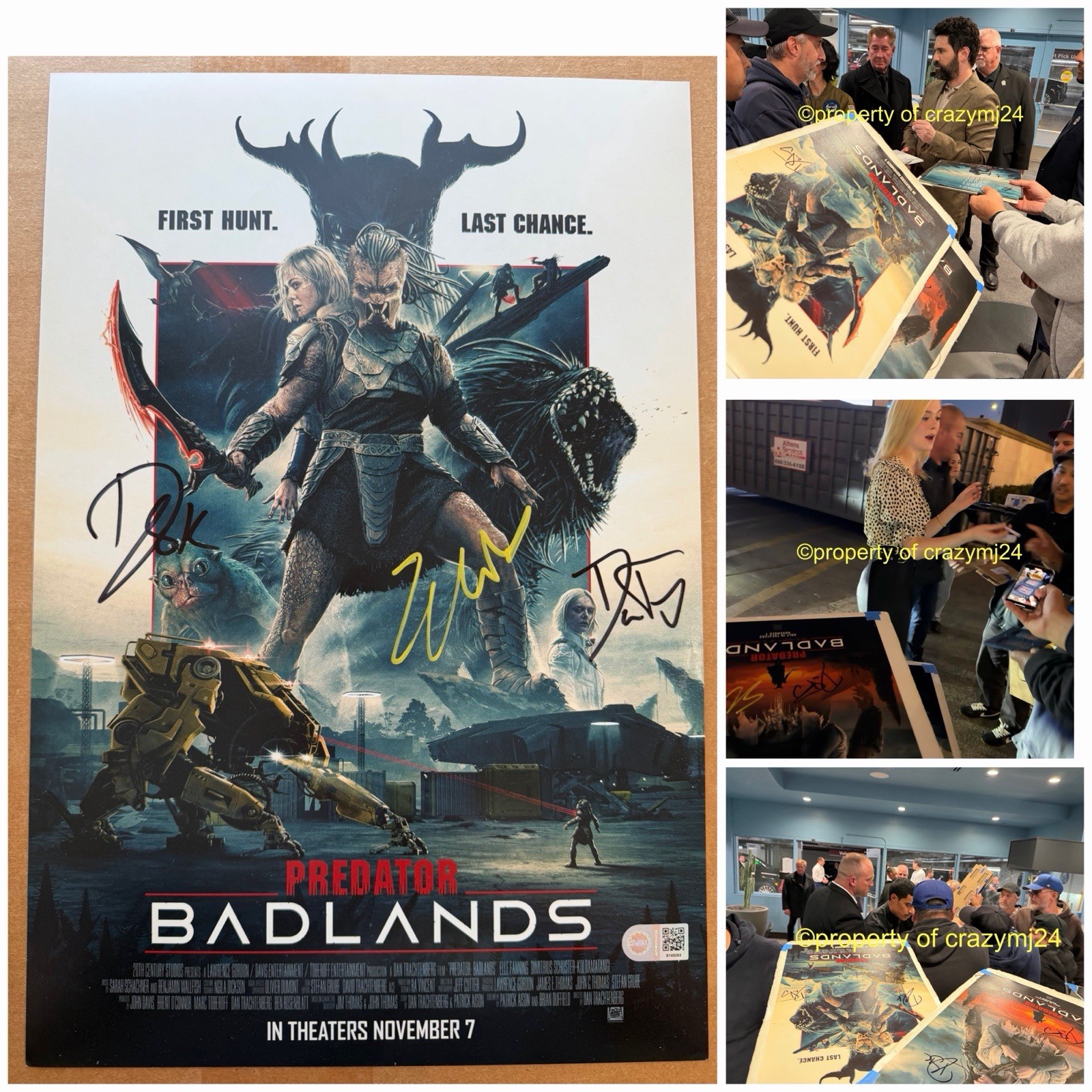 3 Signed Elle Fanning Dan Dimitrius Signed Predator Badlands Autograph SWAU