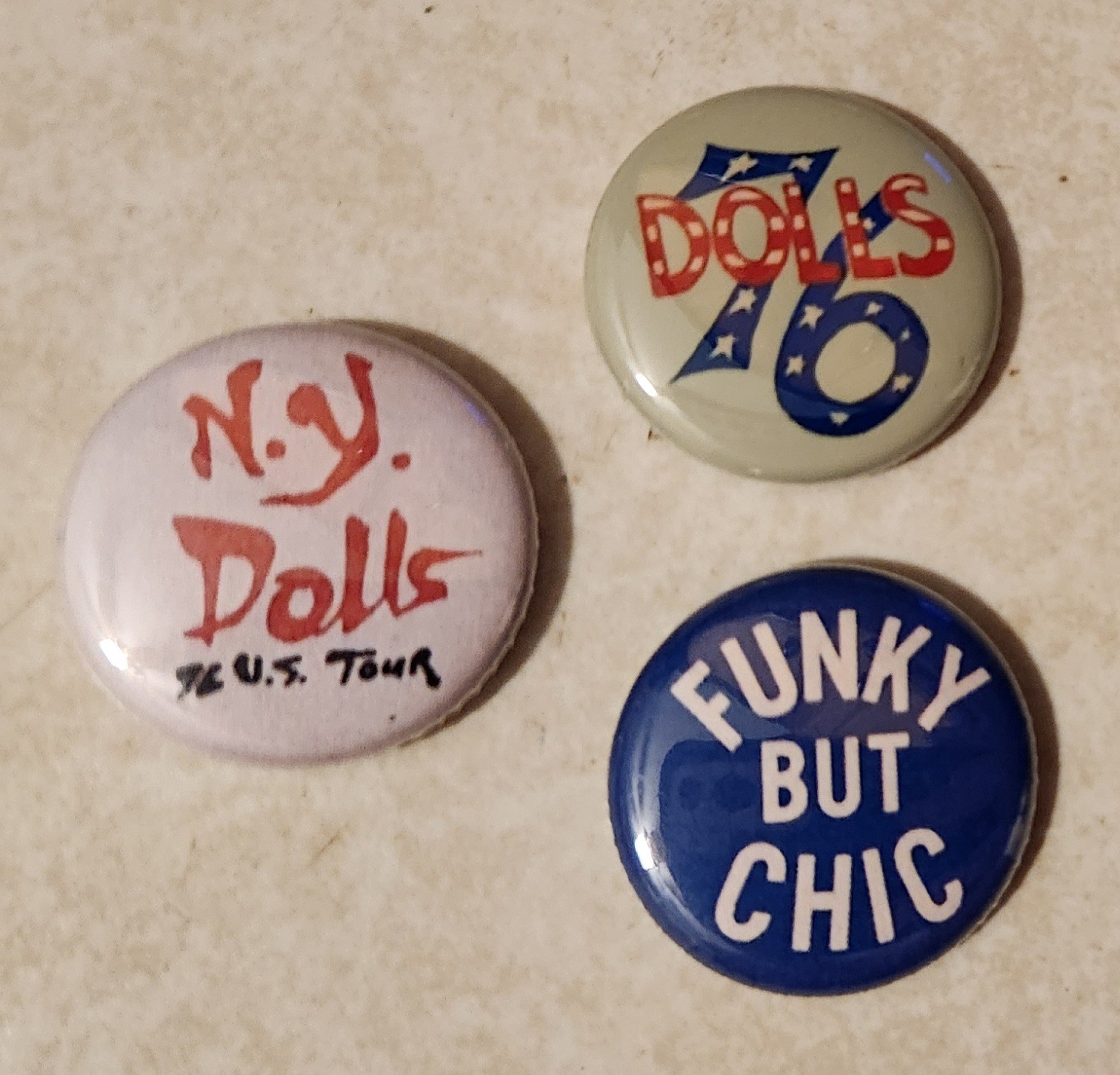 Lot of 3 New York Dolls Dollettes 1″ Buttons Pins Punk Rock & Roll