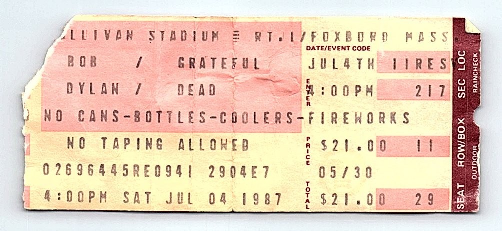 Grateful Dead Bob Dylan Concert Ticket Stub July 4 1987 Foxboro Massachusetts