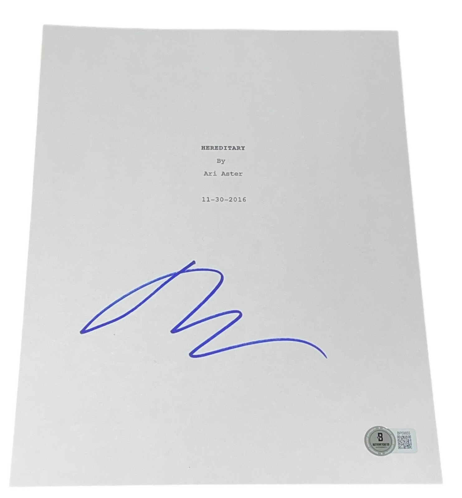 Ari Aster Signed Autograph Hereditary Full Movie Script Screenplay Beckett BAS