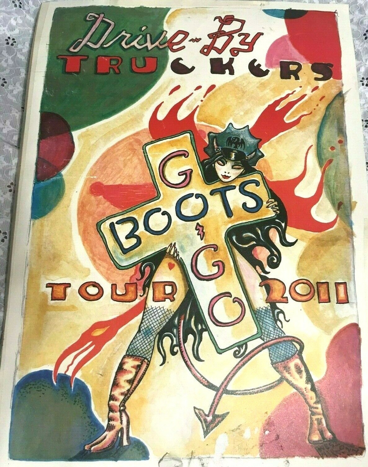 DRIVE BY TRUCKERS “GOGO BOOTS” 2011 CONCERT TOUR POSTER w/2 TICKETS very rare