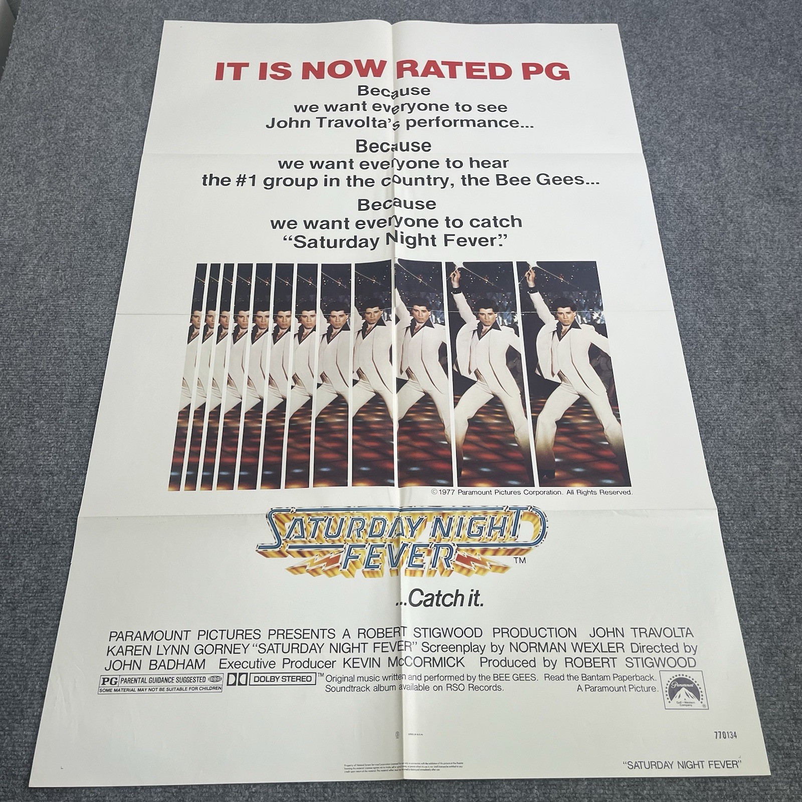 VTG SATURDAY NIGHT FEVER (1977) PG ONE SHEET MOVIE POSTER FOLDED 27X41 770134