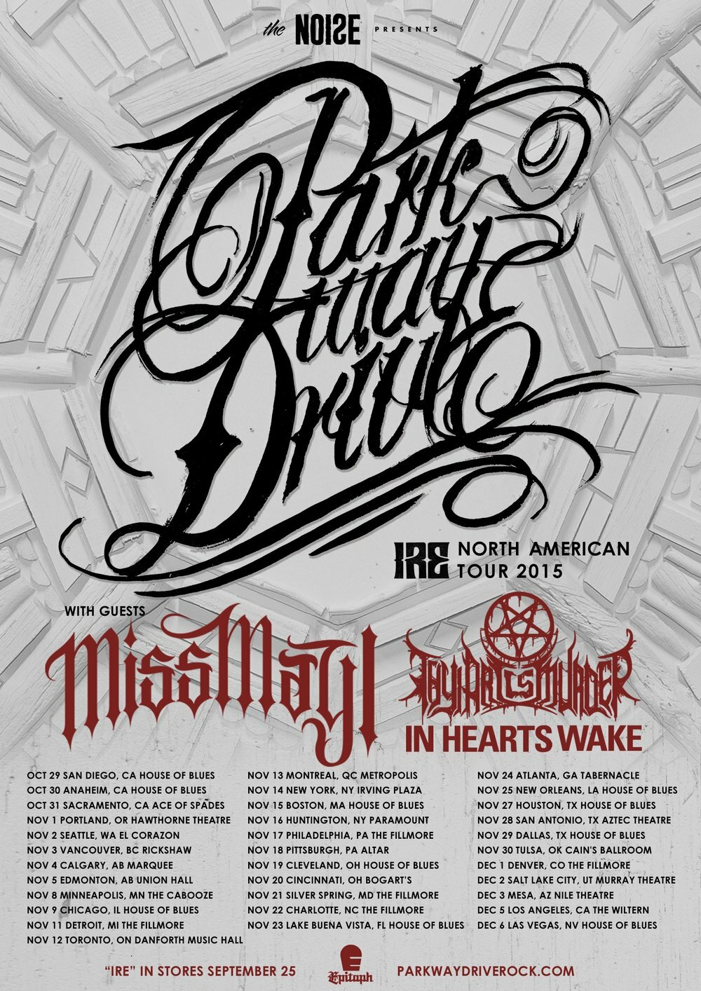 PARKWAY DRIVE / MISS MAY I “IRE NORTH AMERICAN TOUR 2016” CONCERT POSTER