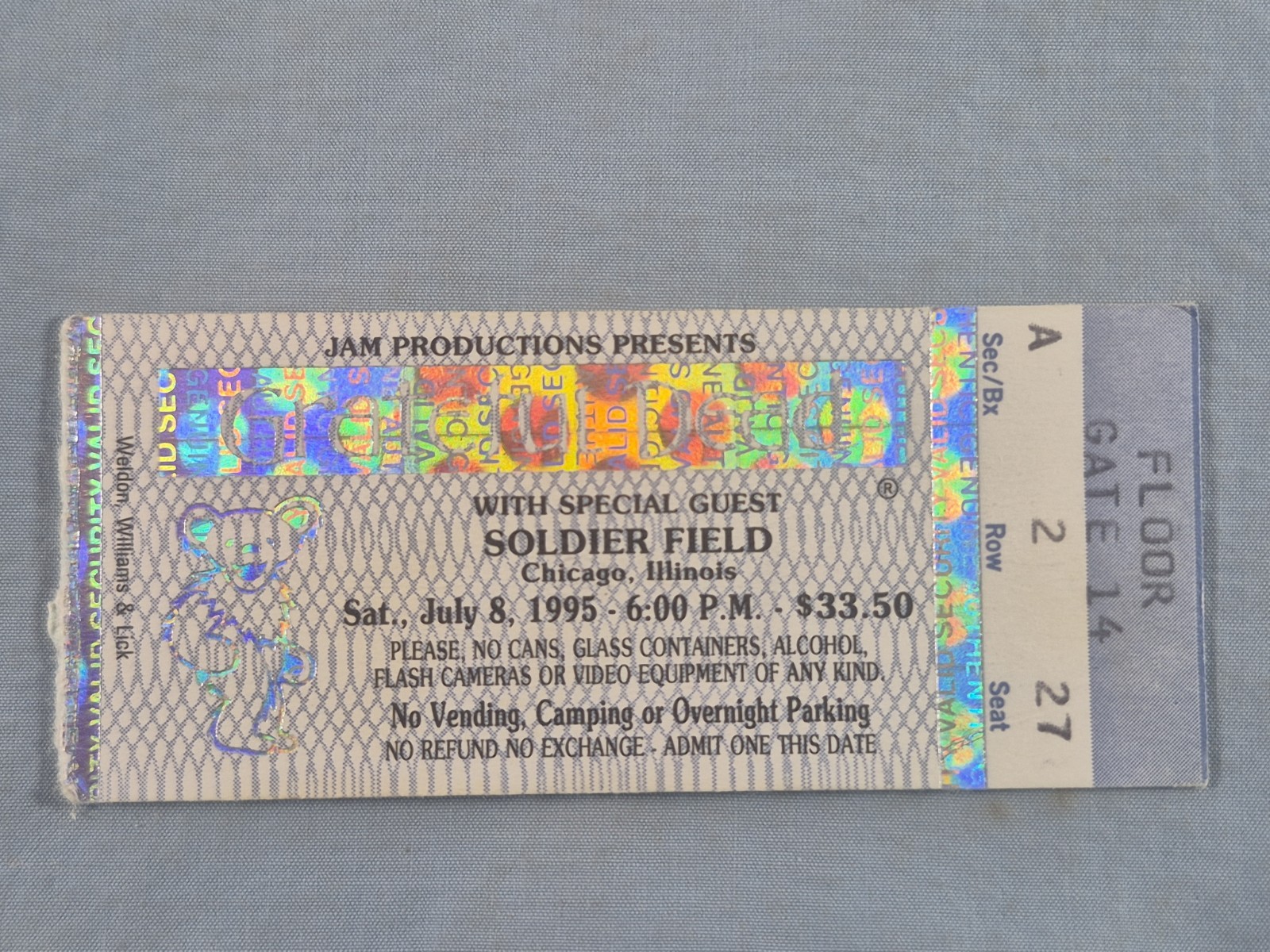 July 7-8-95 1995 GRATEFUL DEAD Ticket Stub Soldier Field Chicago *2nd to Last