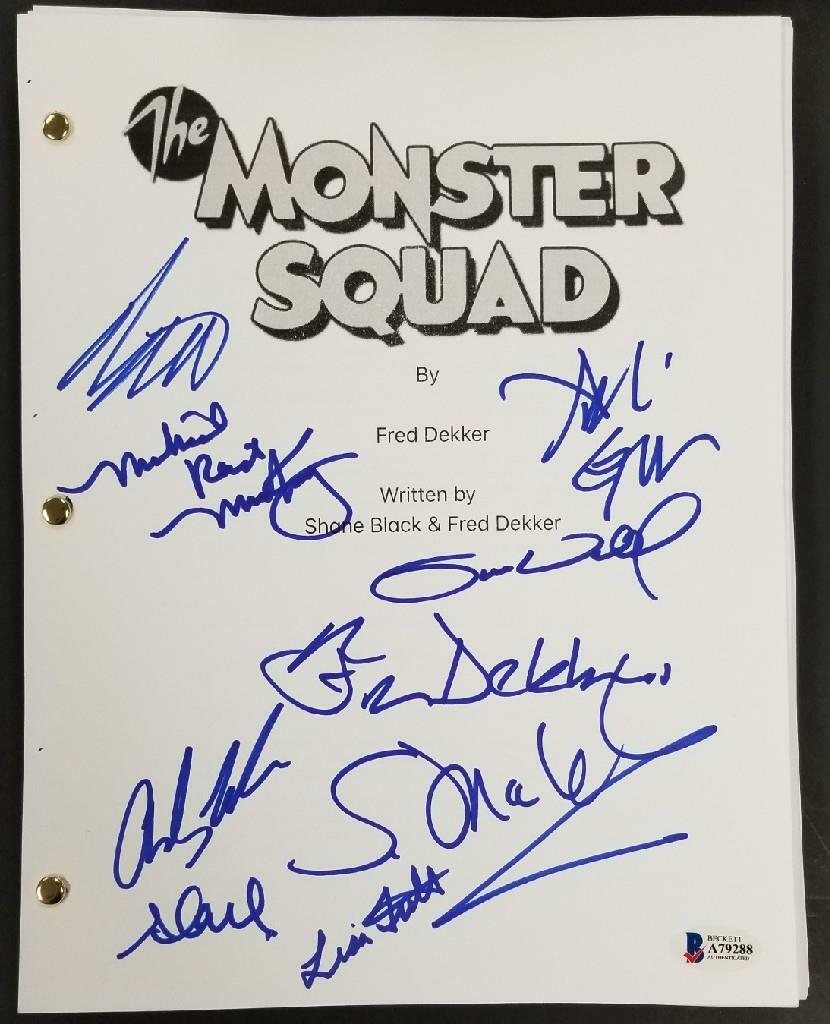The Monster Squad Cast (9) signed Full Movie Script Autograph Dekker Gower ~ BAS