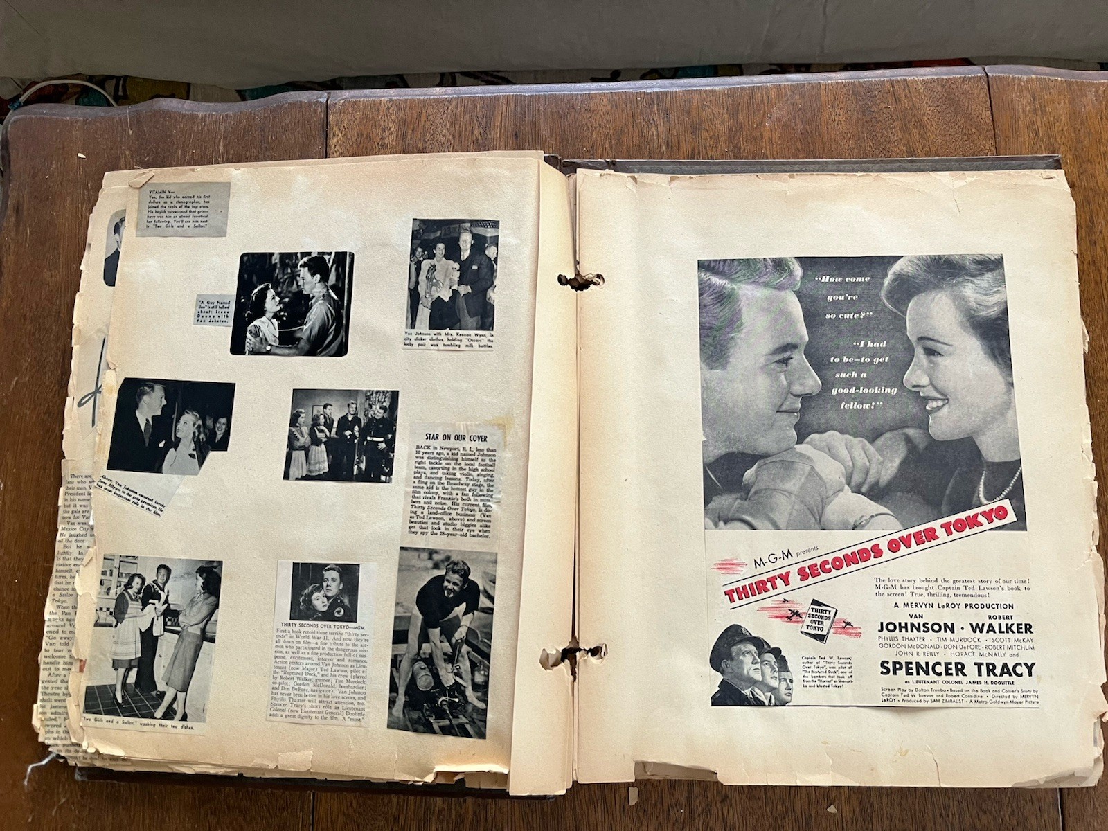 VAN JOHNSON Scrapbook, Autograph Card, Newspaper Clippings, VINTAGE Movie Star