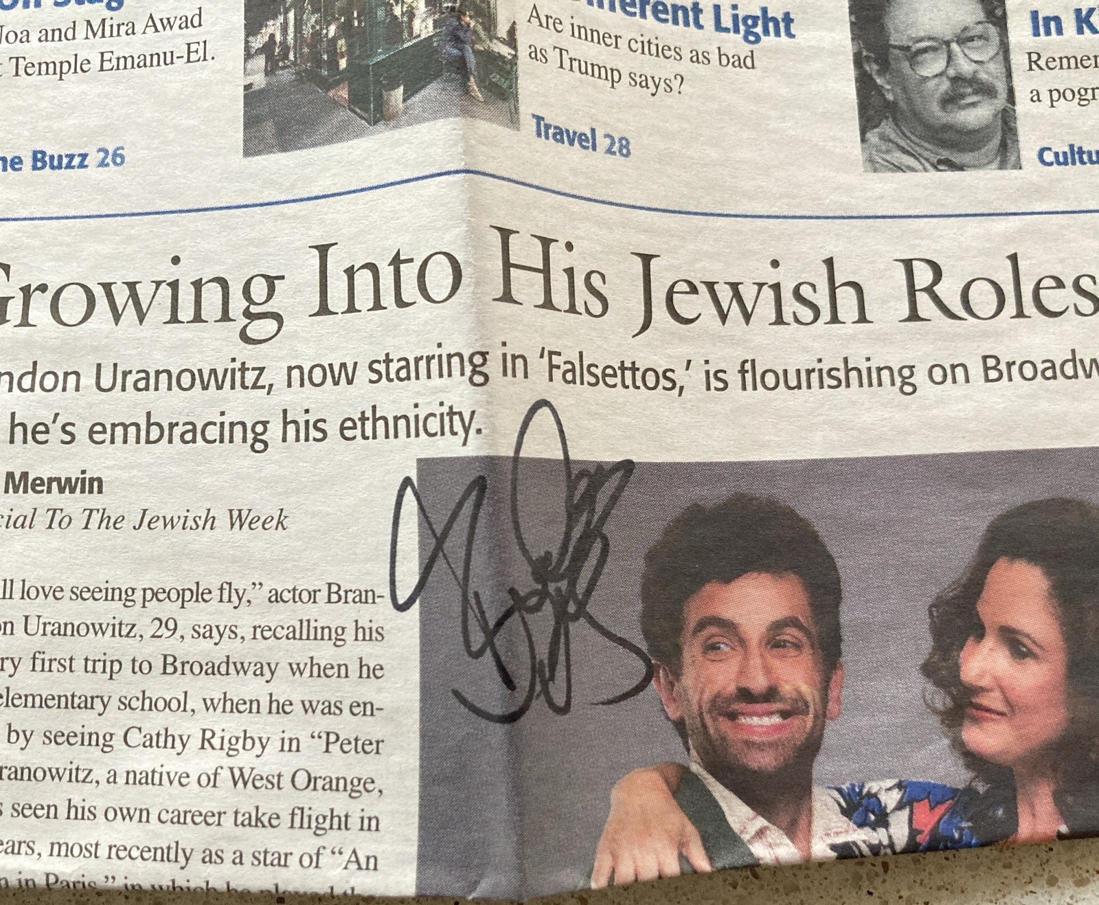 Brandon Uranowitz Signed Newspaper Clipping December 1993 Falsettos Jewish Week
