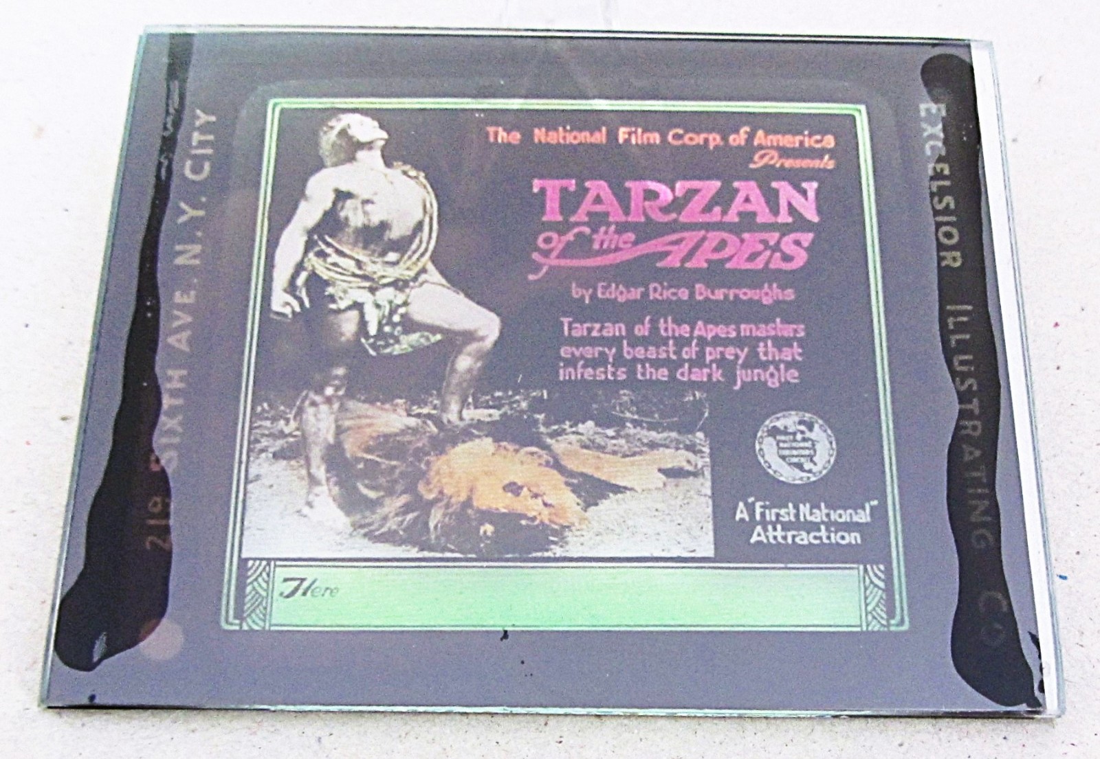 TARZAN OF THE APES~ELMO LINCOLN~SILENT MOVIE LANTERN SLIDE~E. R. BURROUGHS~REPRO
