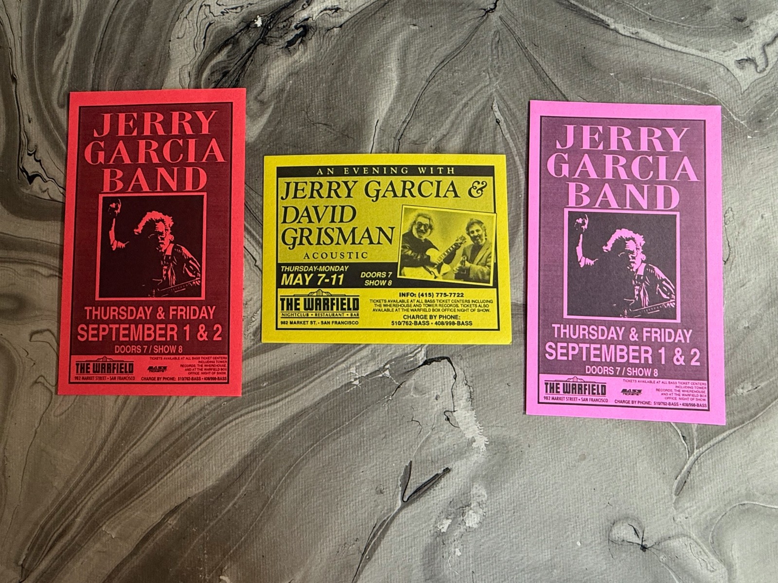 3 JERRY GARCIA BAND Handbills 1994 Sep 1 The WARFIELD THEATER SAN FRANCSCO EXC