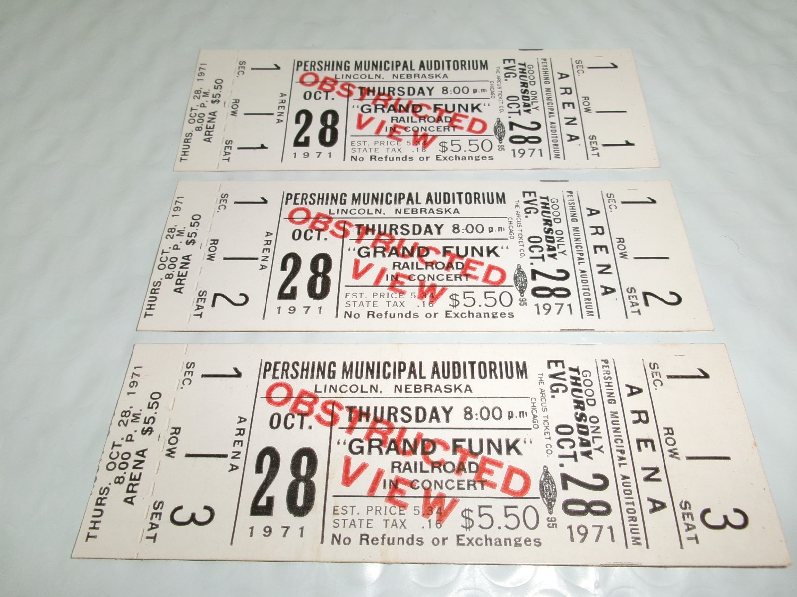 VINTAGE 1971 GRAND FUNK RAILROAD CONCERT UNUSED FULL TICKETS