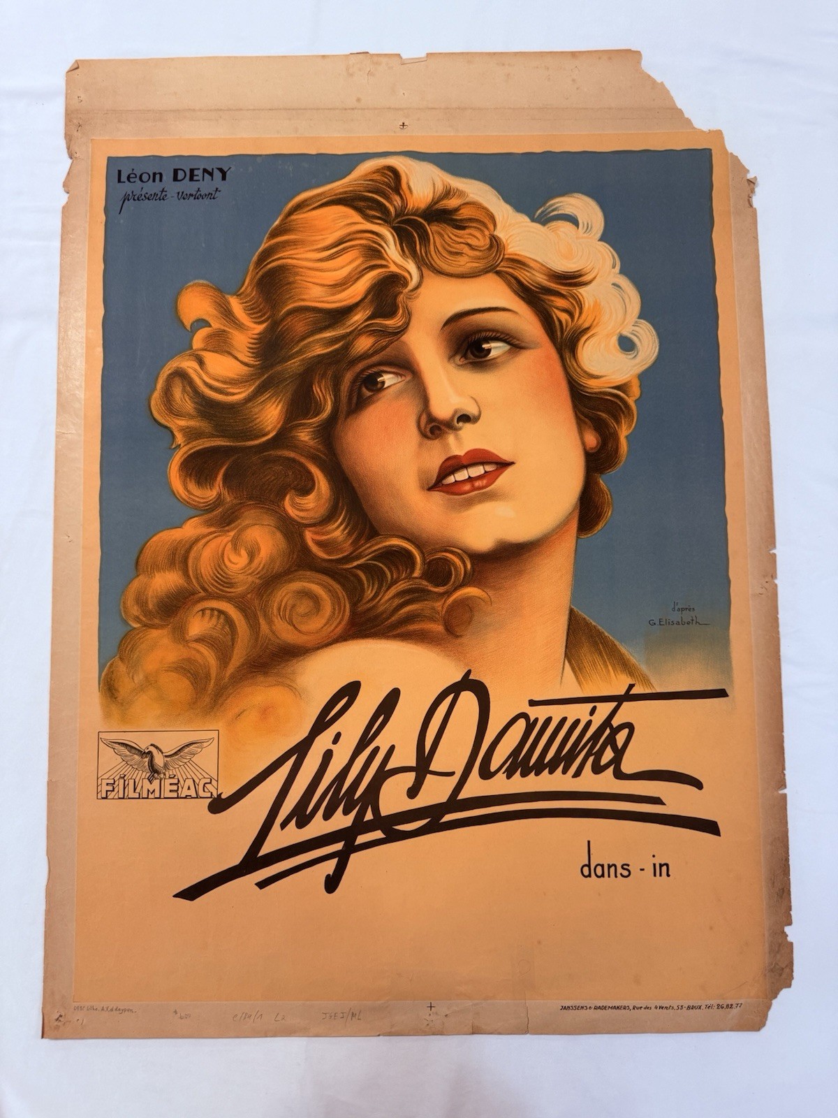 1920s Lily Damita Original Pre War Belgian 24×34” Personality Movie Poster