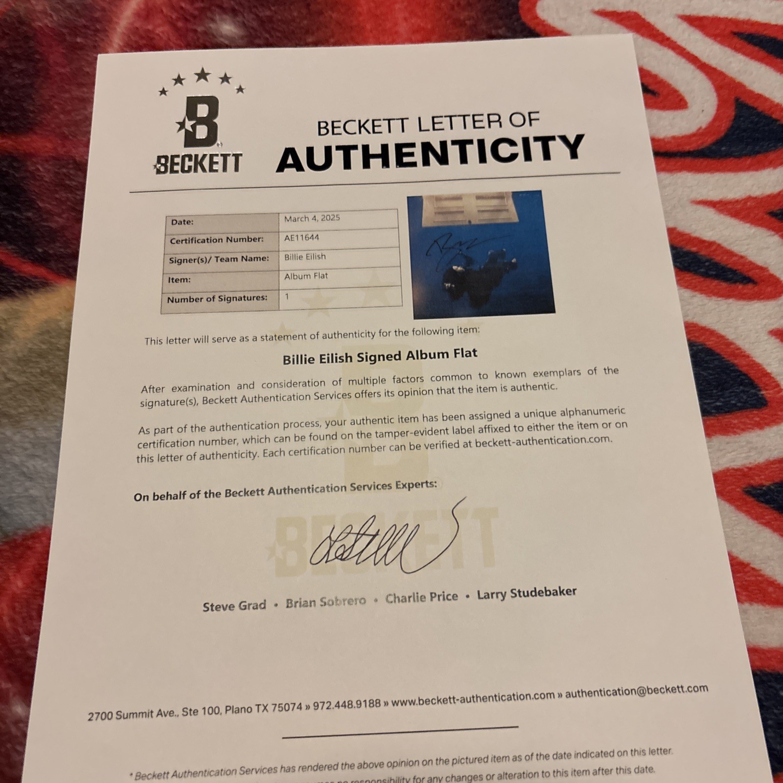 SIGNED BILLIE EILISH HIT ME HARD AND SOFT ART CARD & ECO VINYL BECKETT BAS COA