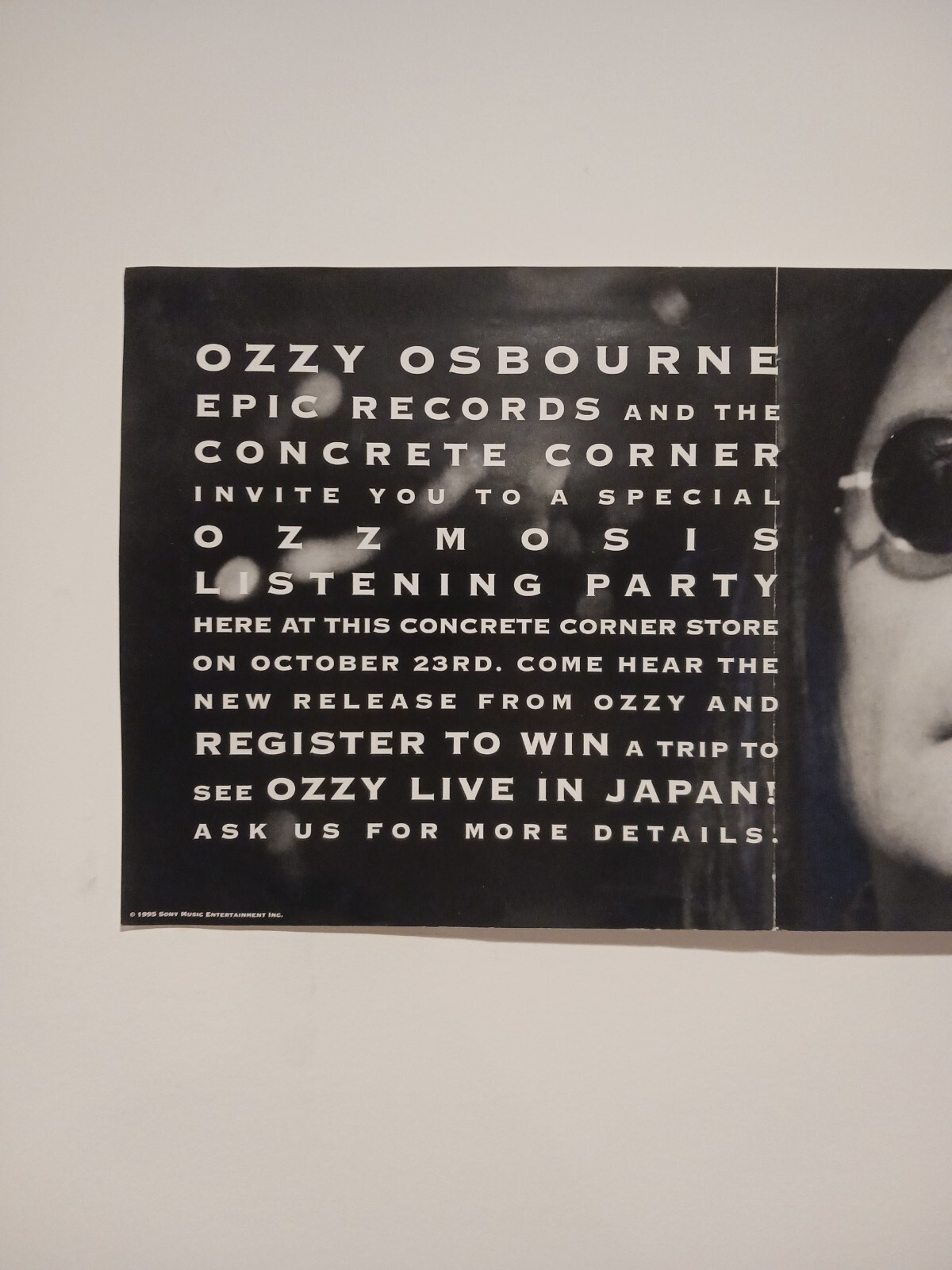 Ozzy Osbourne Promotional Poster 1995 Sony Epic Records ozzy live in Japan