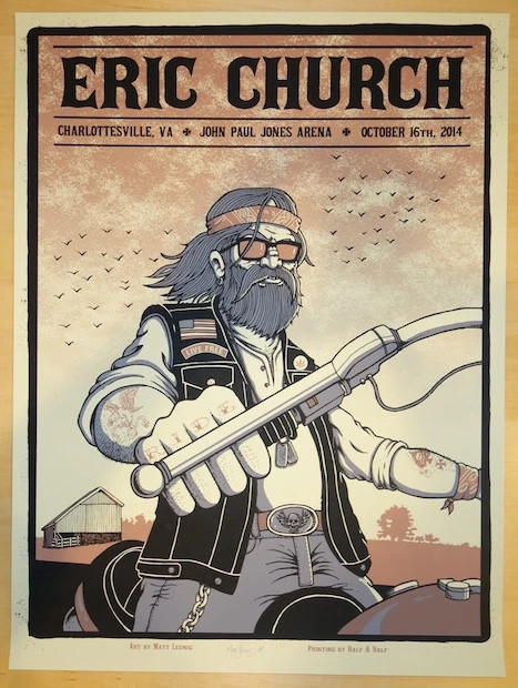 2014 Eric Church – Charlottesville Silkscreen Concert Poster by Matt Leunig