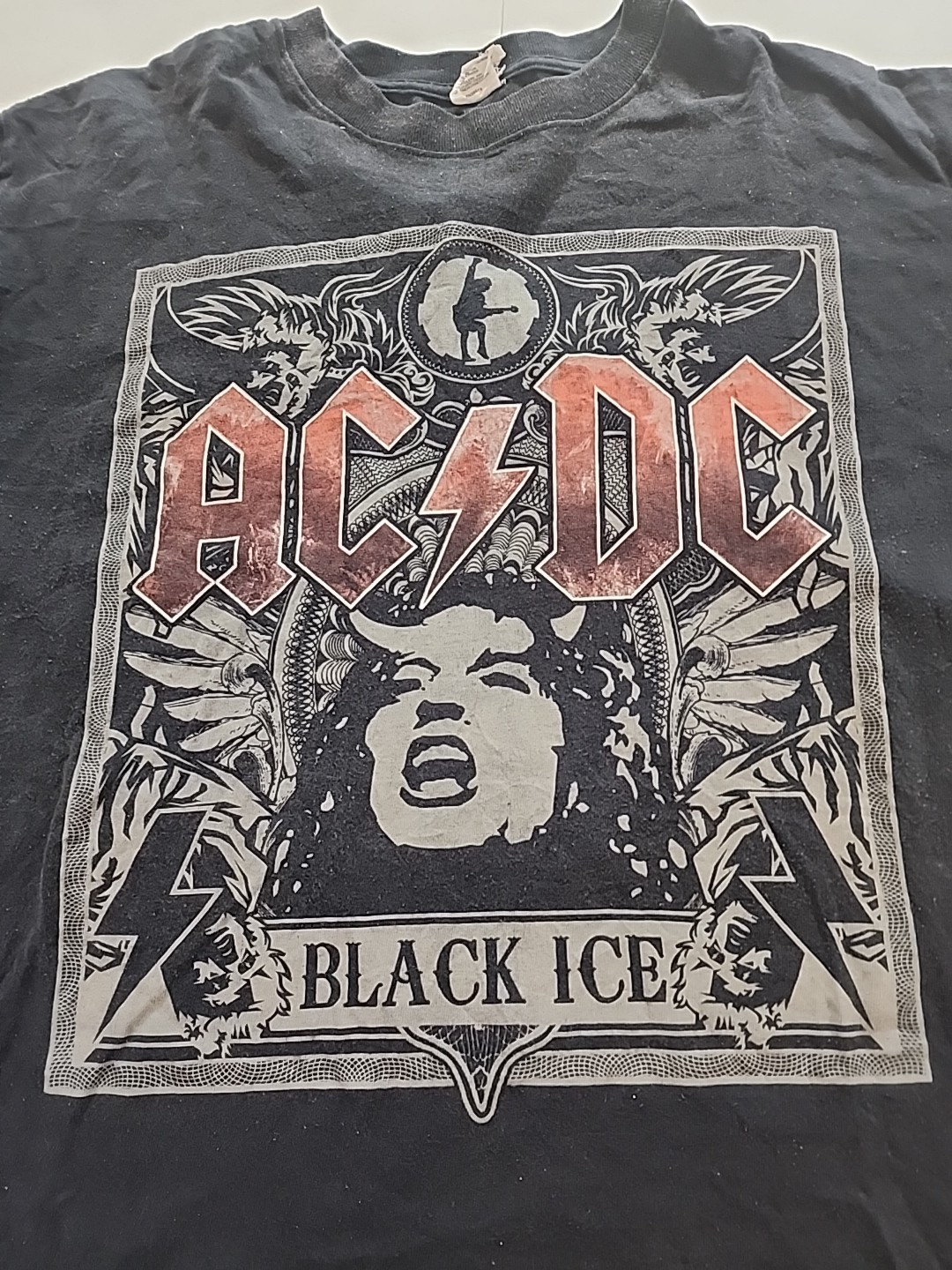 AC/DC T-Shirt Black Ice Angus Young Concert Tour Big Logo Rock Band Tee Size XL