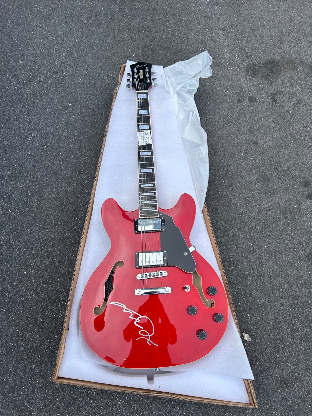 Michael J Fox Back To the Future Autographed Signed Grote Red Holo Guitar JSA