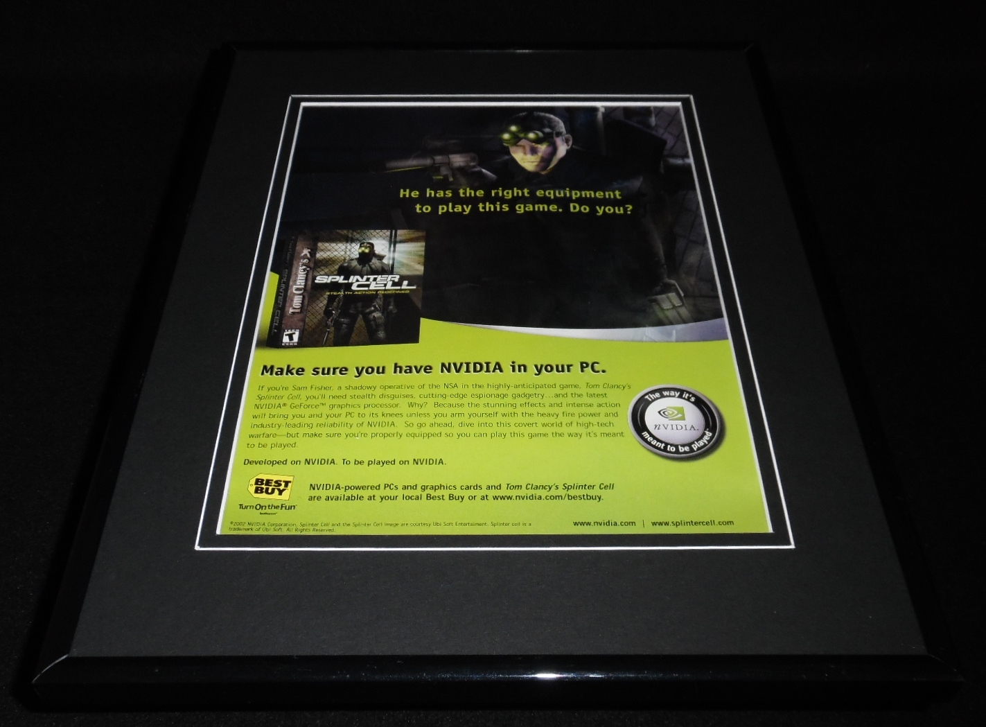 Tom Clancy Splinter Cell 2002 11×14 Framed ORIGINAL Advertisement