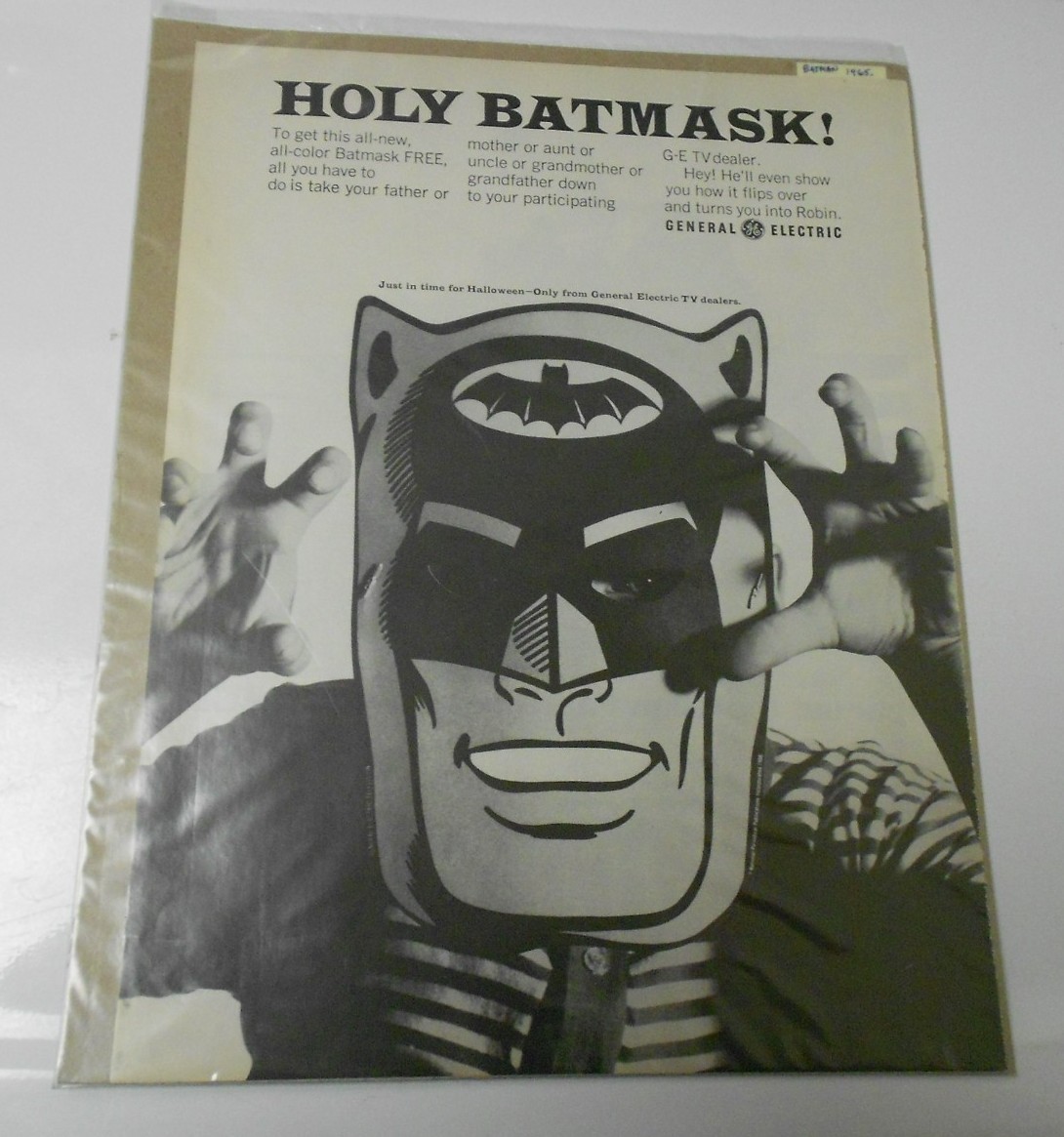 1965 BATMAN Mask Batmask GE General Electric CLIPPING Full Page Ad 10×14