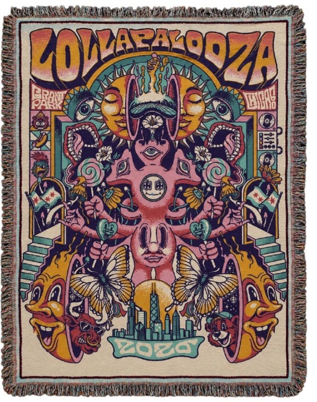 2026 Lollapalooza Chicago Tapestry Throw Poster Blanket 50” X 60” Chris Gipple