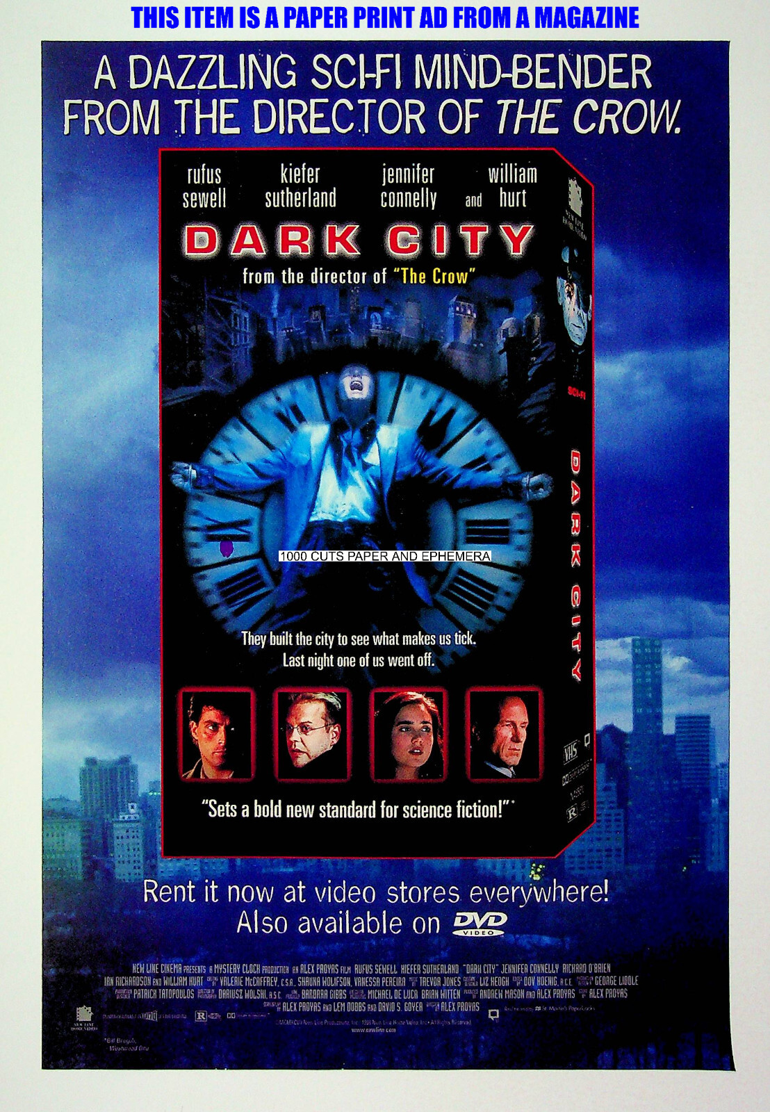 Dark City New Line Cinema 1998 VHS Trade Print Magazine Ad Poster ADVERT