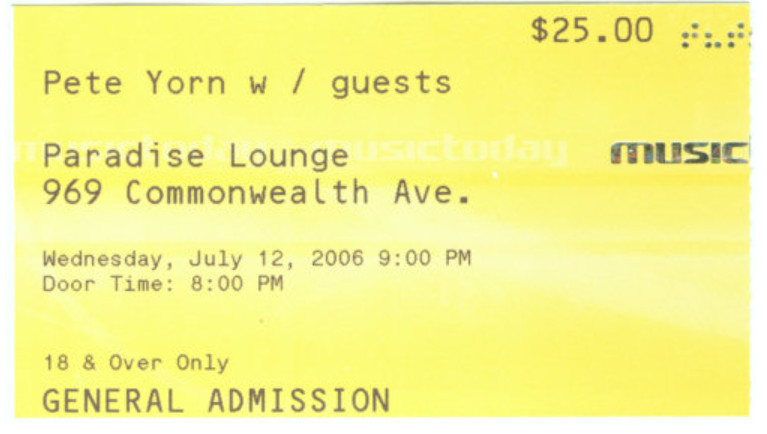 Pete Yorn – The Paradise Lounge July 12, 2006 Ticket #E