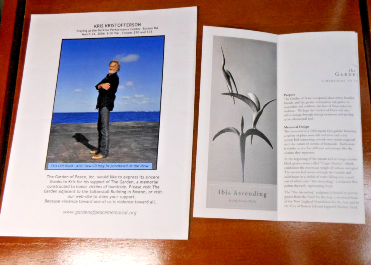 Kris Kristofferson 2006 Berklee Concert Flyer Garden of Peace Charity