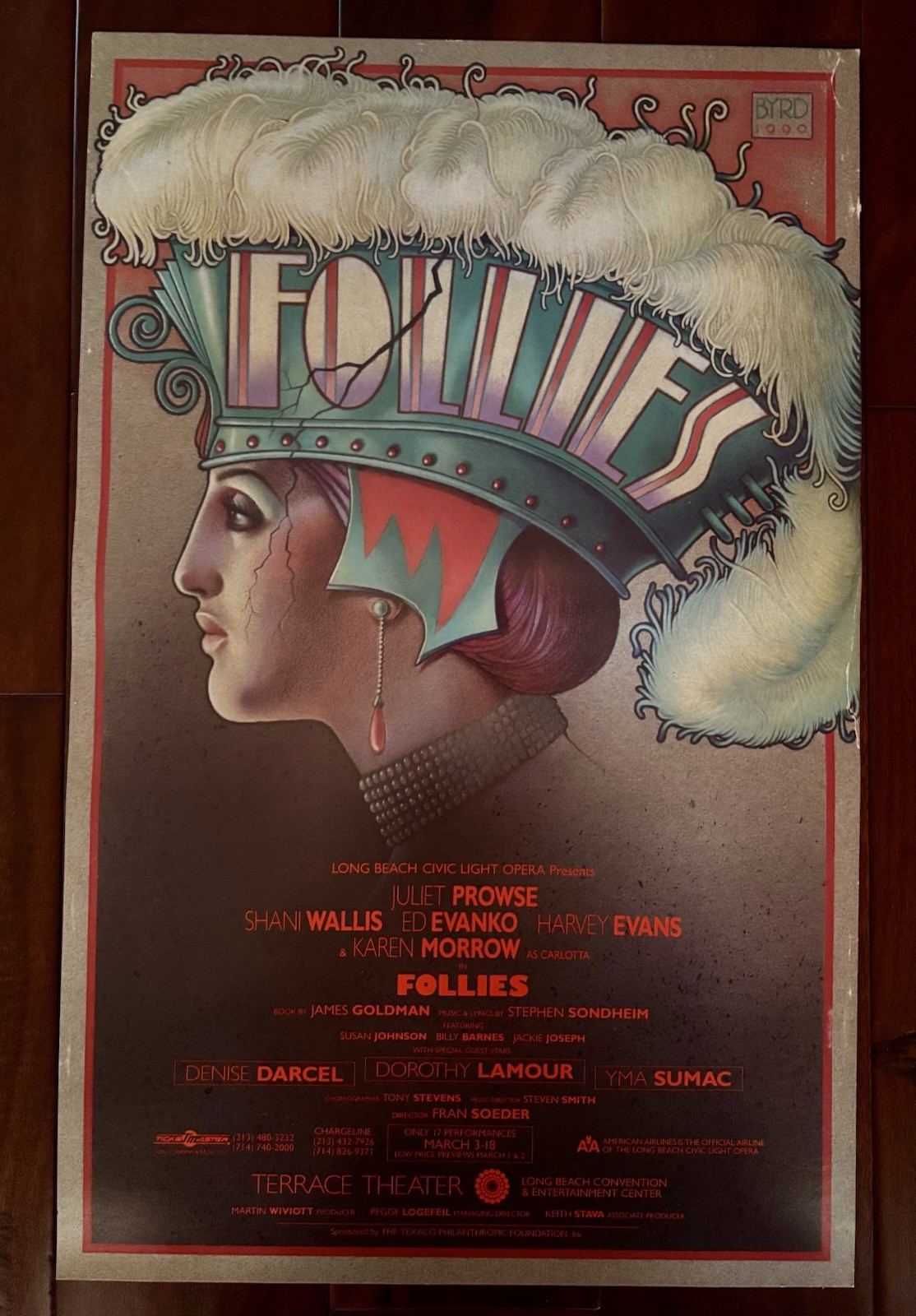 Sondheim FOLLIES Cardstock Poster Long Beach CivicOpera 1990 David Byrd 22″x14″