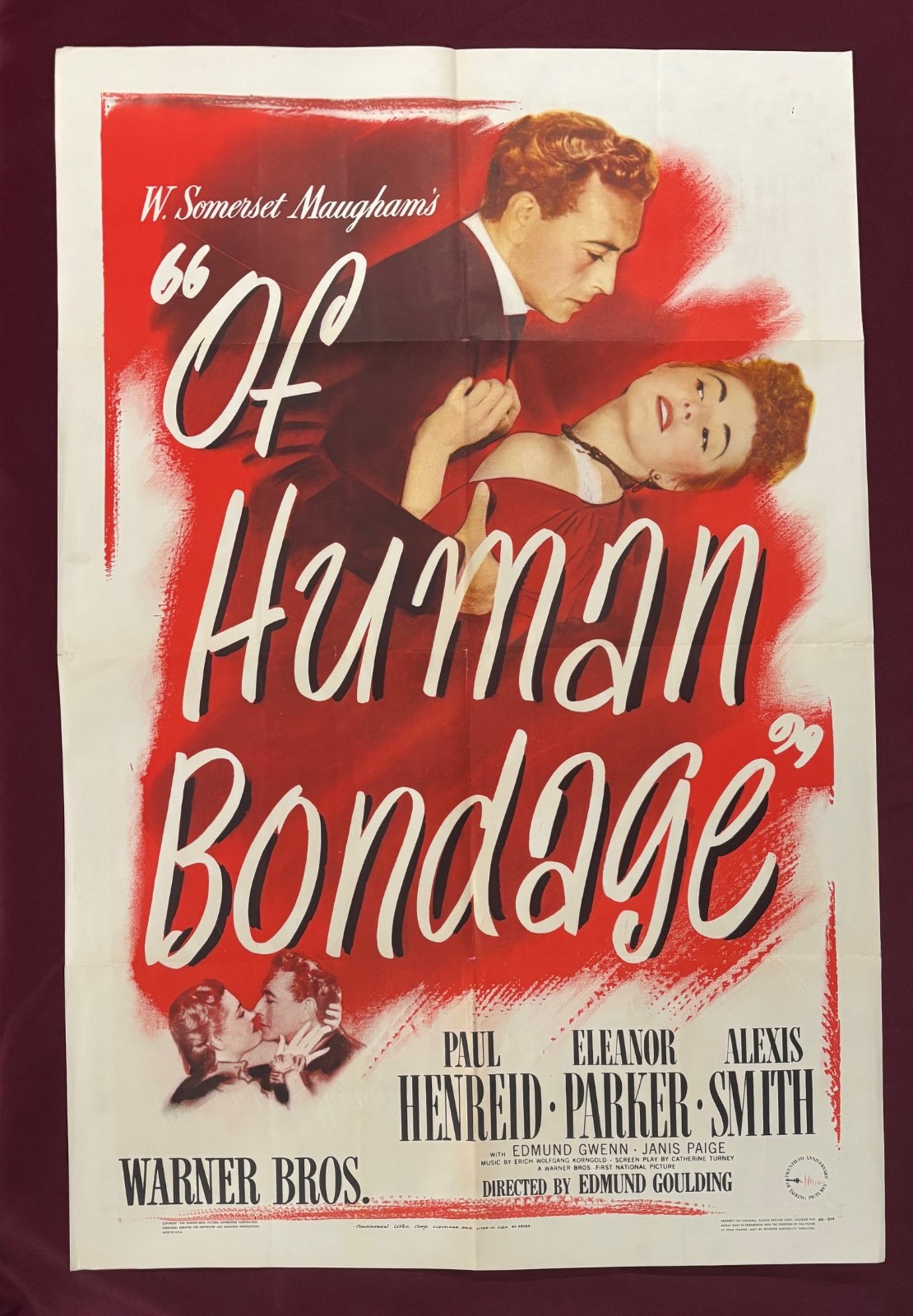 OF HUMAN BONDAGE POSTER 1946 PAUL HENREID ELEANOR PARKER ALEXIS SMITH 1 SHEET