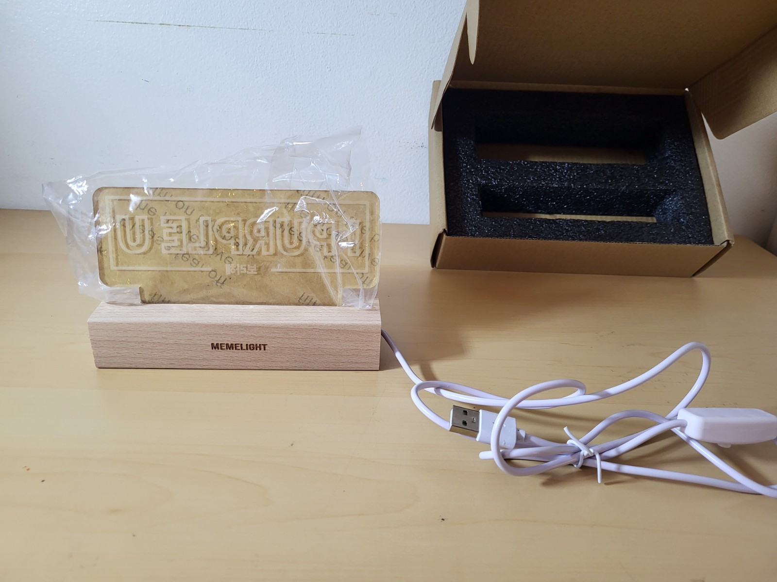 BTS K-POP BTS Purple You USB powered night light with wood base in original box