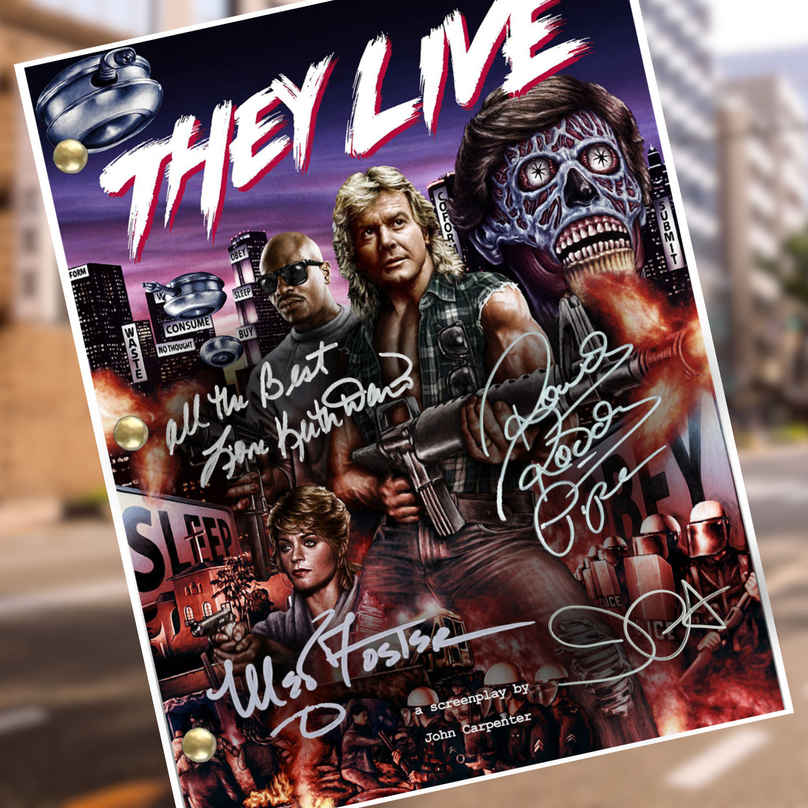 They Live Script Autograph, Signed, Reprints, John Carpenter, Roddy Piper