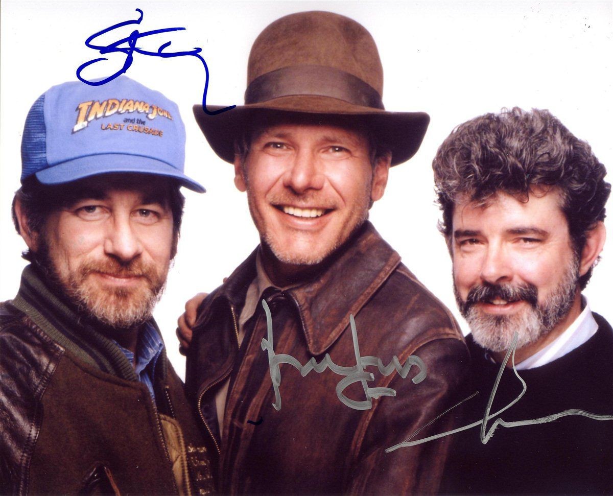 INDIANA JONES STEVEN SPIELBERG GEORGE LUCAS HARRISON FORD 8.5X11 SIGNED PHOTO