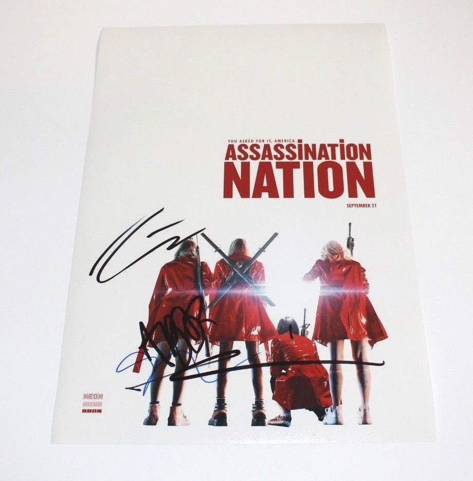 ASSASSINATION NATION CAST SIGNED MOVIE POSTER x4 w/COA SUKI WATERHOUSE HARI NEF