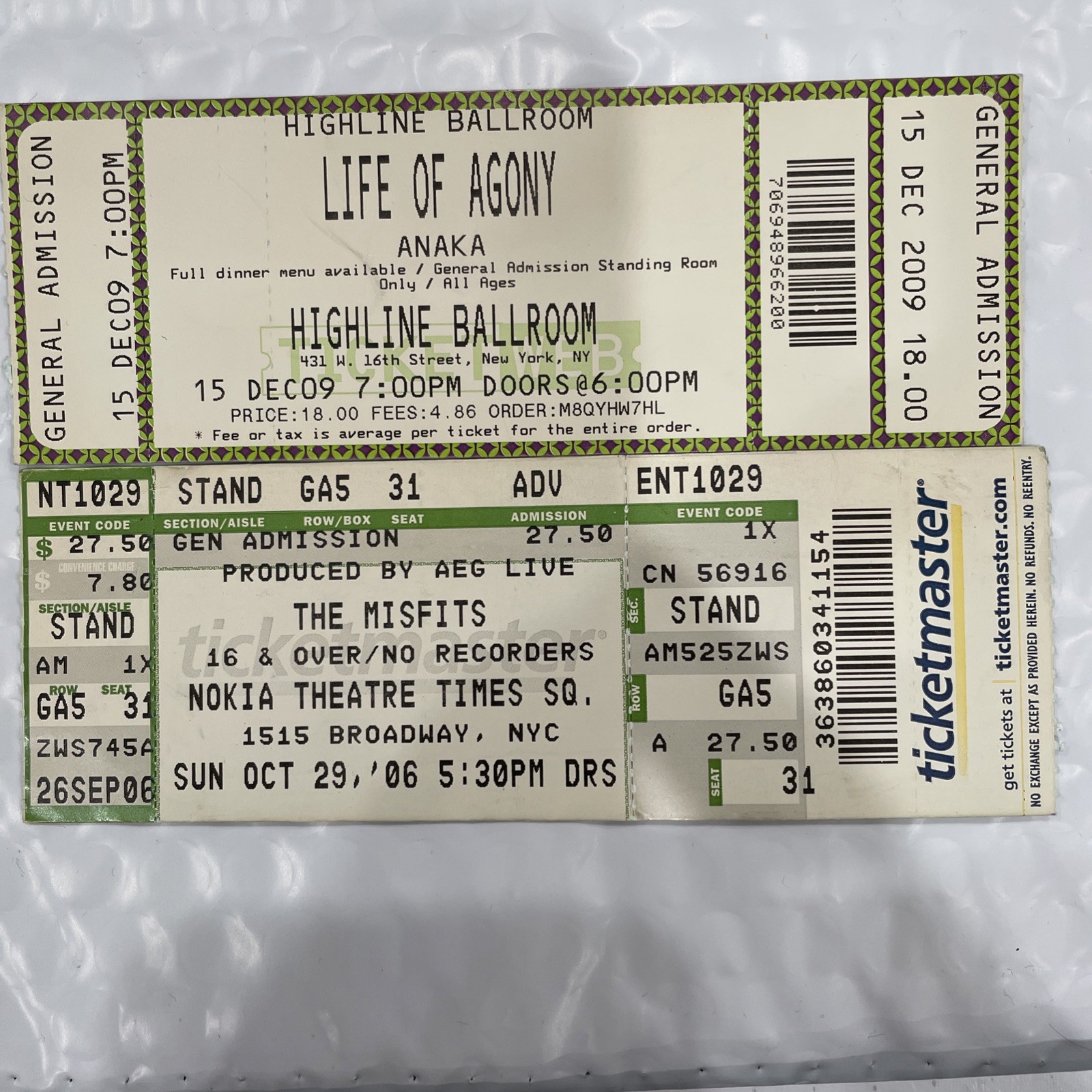 Lot of 16 ROCK CONCERT TICKET STUB Sick of it All, LOA, Biohazard, VOD, Prong