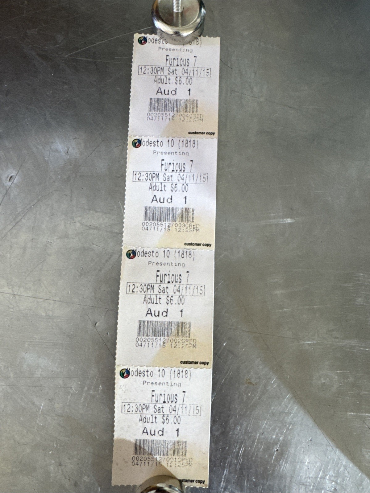 Fast & Furious 7 Movie Film Ticket Stub Opening Weekend Paul Walker Vin Diesel